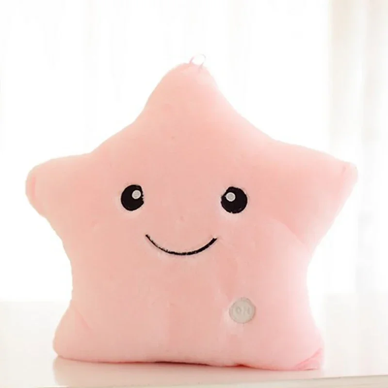 Cute Plush Luminous Star Pillow Pink Blue Yellow Purple Colourful Rainbow Cartoon Heart Illuminated Love Sofa Decoration