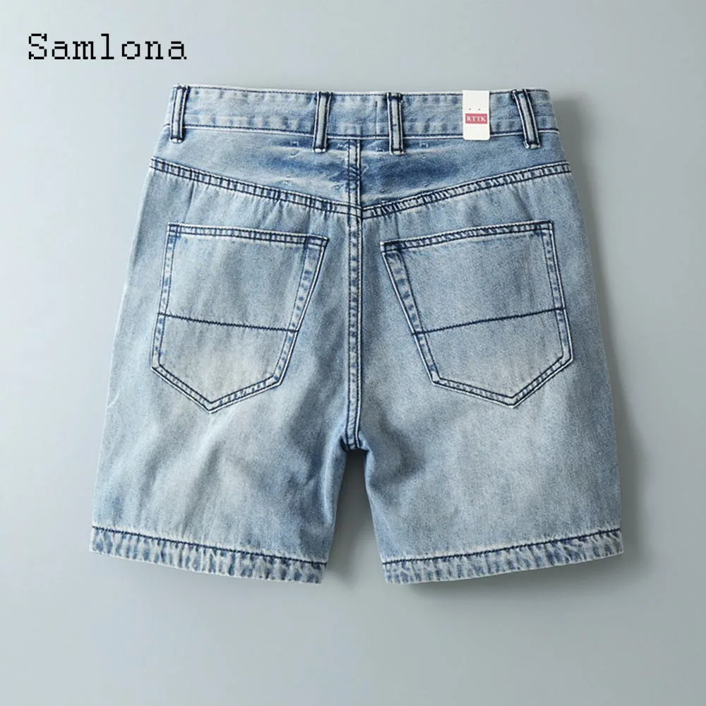 Celana Pendek Denim Antik Saku Berdiri Pria 2025 Jeans Pendek Dasar Fashion Musim Panas Baru Celana Setengah Demin Retro Kasual Luar Ruangan Pria