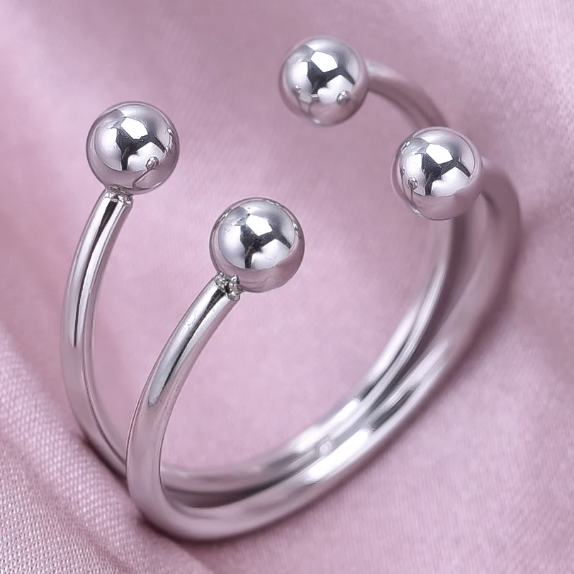Adjustable Stainless Steel Beads Ball Leaf Ring Set