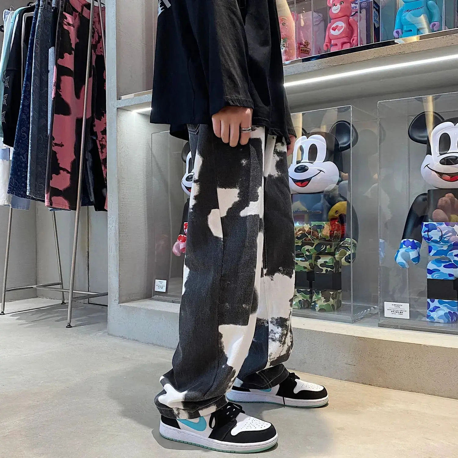 

Мужские широкие прямые джинсы с завязками, джинсовые брюки длиной пять четвертей, повседневная удобная мужская одежда