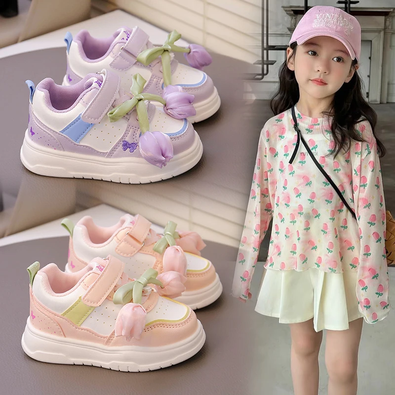 

Girls Sneakers Bow Breathable Mesh Soft Sole Toddler Shoes Fashion Princess Style Children Casual Footwear Daily Wear Kids Shoes