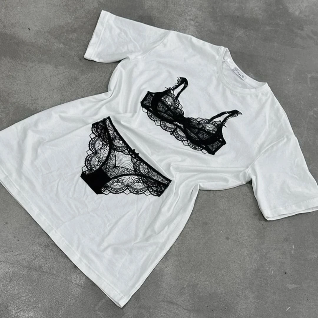 

Vintage 90s bra print oversized shirts for women gothic y2k streetwear harajuku cotton ladies top womens t shirts retro clothing