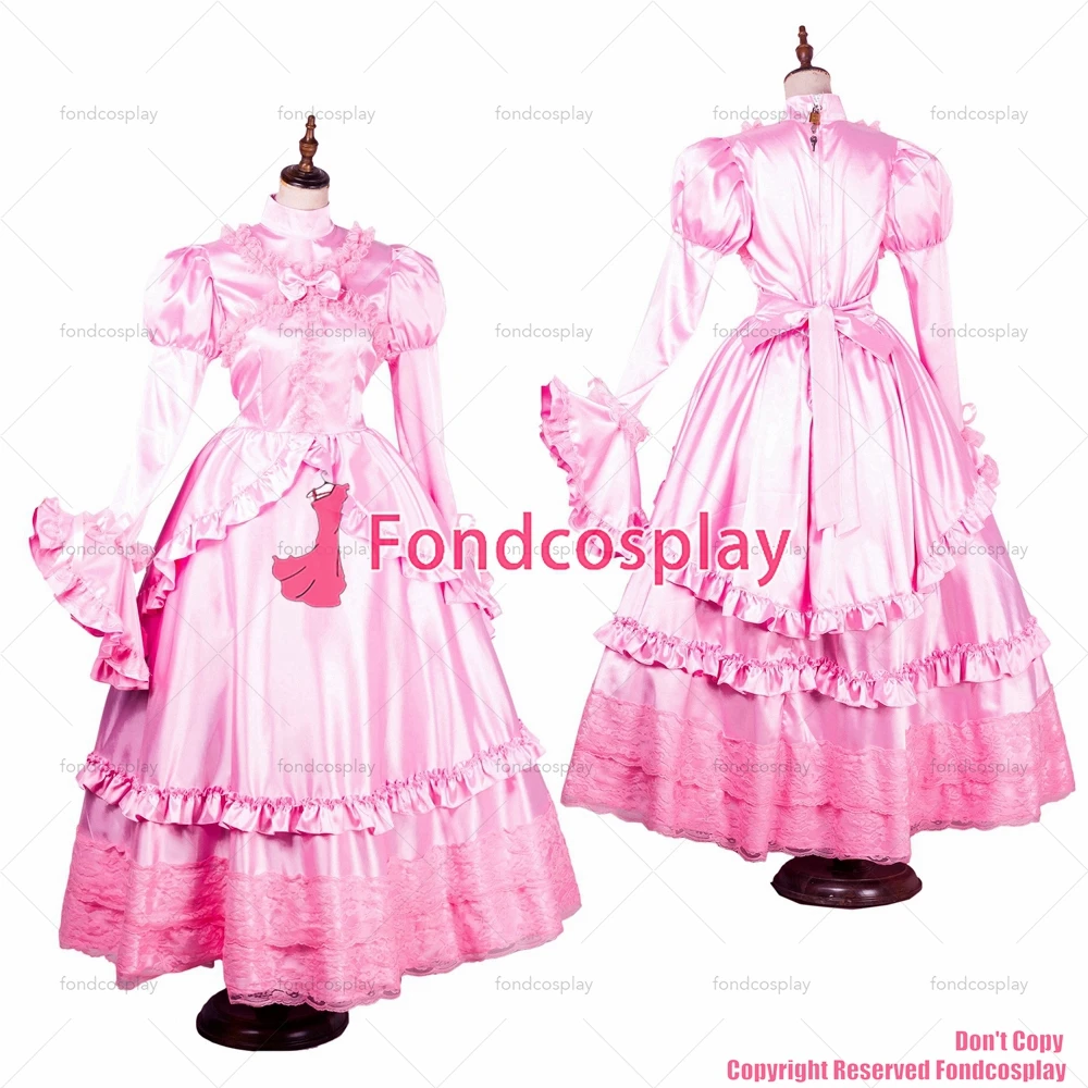 fondcosplay adult sexy cross dressing sissy maid long Gothic lolita baby pink Satin dress cosplay costume CD/TV [G1783]