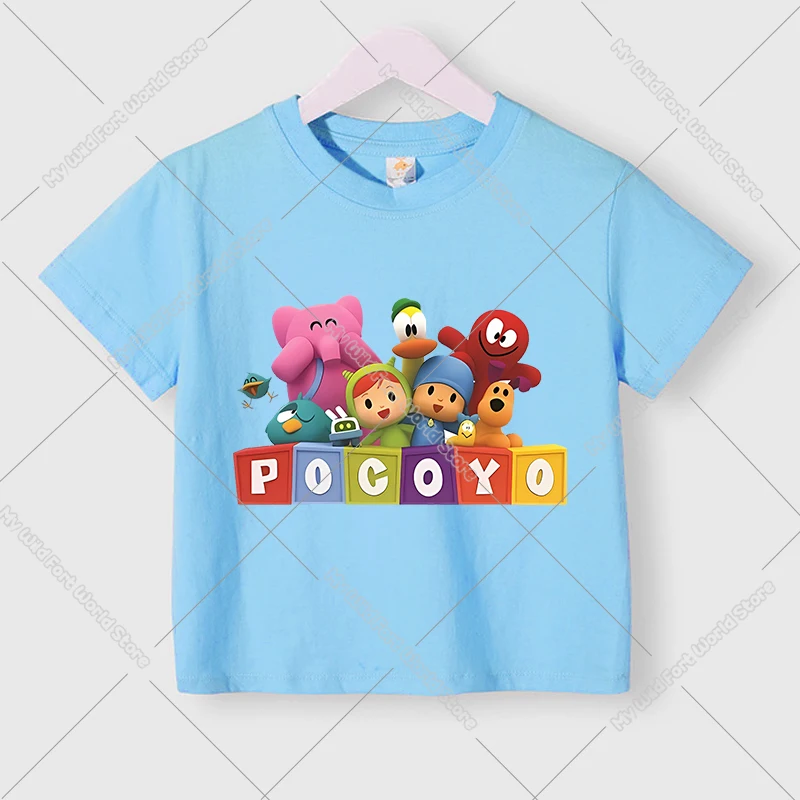 Camiseta de algodón Pocoyos Elly para niños, camiseta de manga corta con dibujos animados de Pato Loula, camisetas informales para niños y niñas, ropa de verano para niños