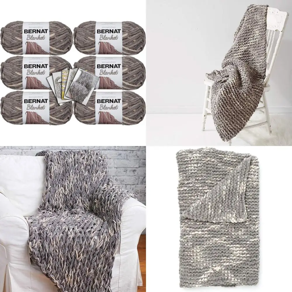 

6 Pack Bundle Yarn with 5 Patterns - Silver Steel Color, Soft Blanket Crafting Essentials