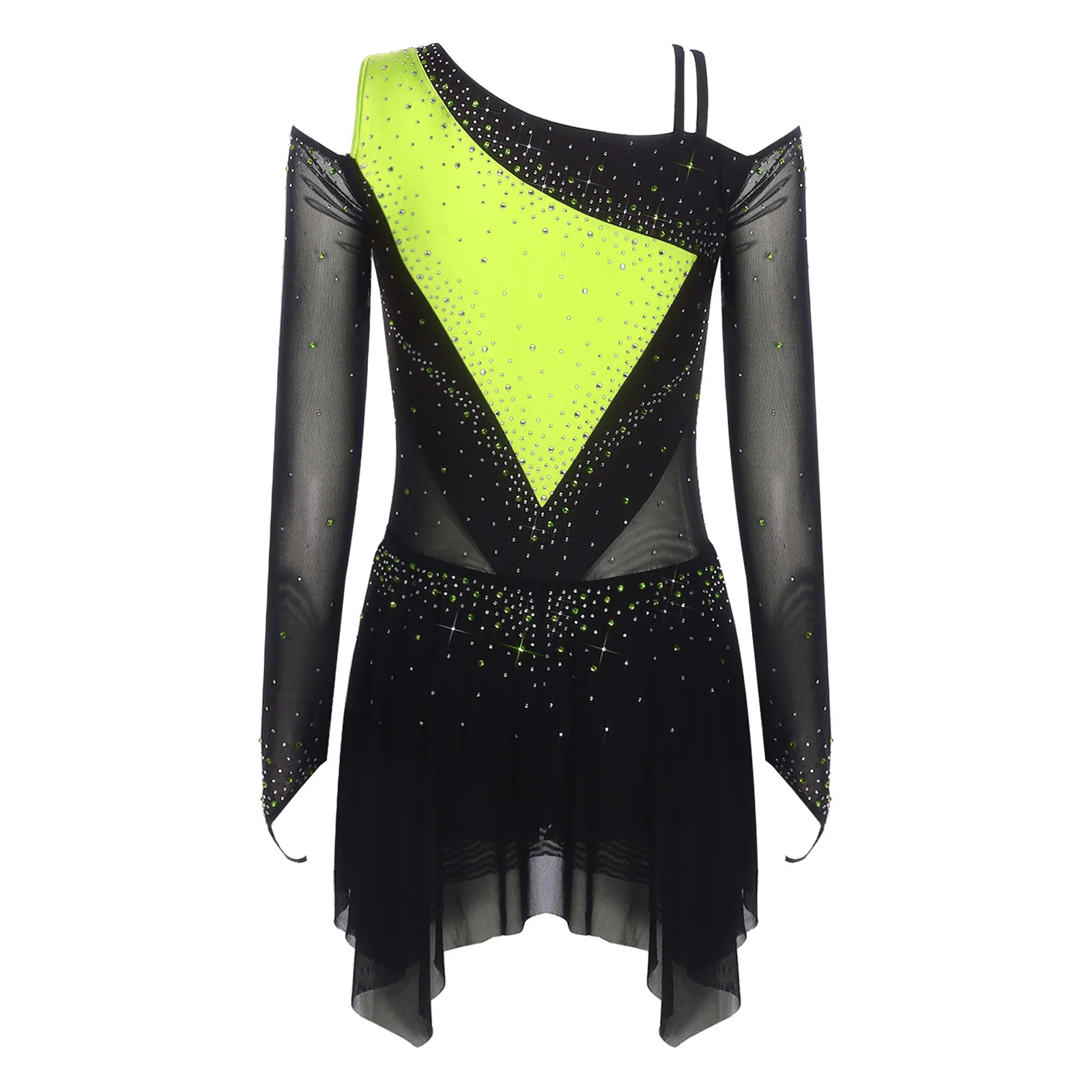 Professionele skatingkleding voor dames met lichaamscontouren, pasvorm en verstelbare functies, complete bodysuit met kleurblokken voor podiumshows