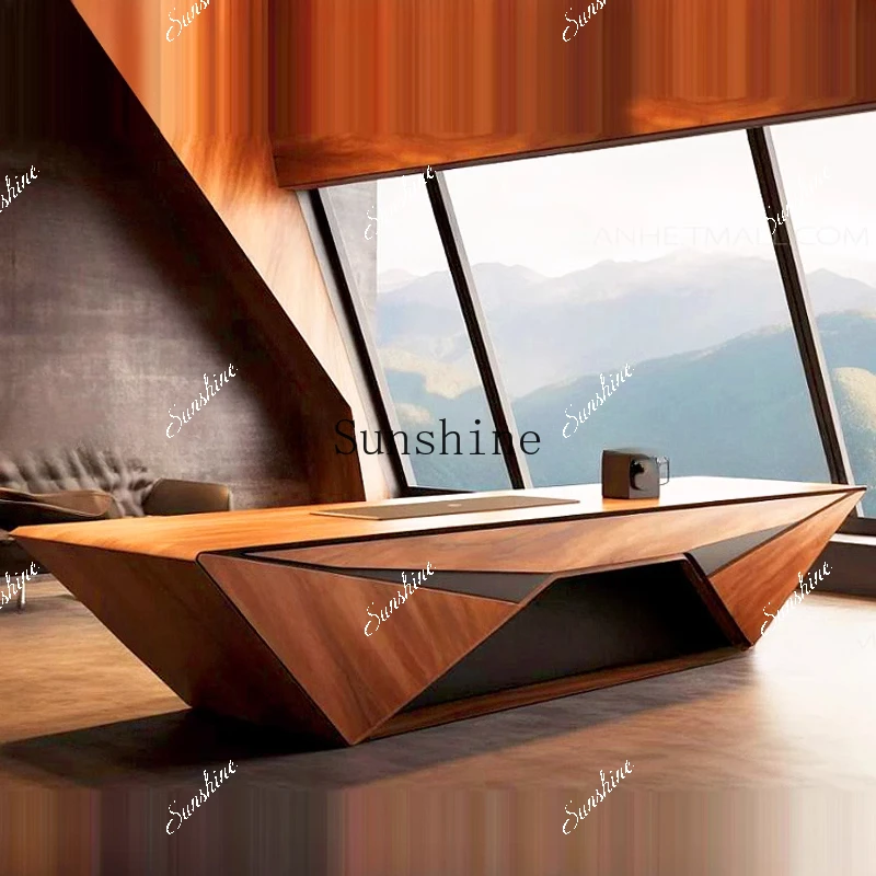 Modern minimalist, walnut color, chairperson's office business president's desk  FT