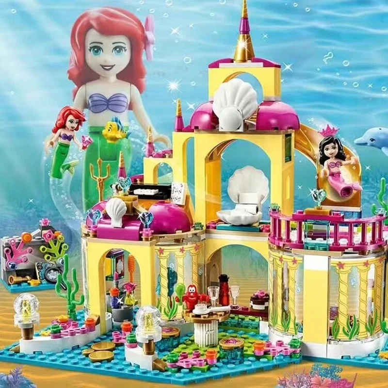 FIT 41063 Disney Princess Ariel's Undersea Palace Castle Mermaid Undersea Palace Elsa Building Blocks Friends Bricks Toys Girl