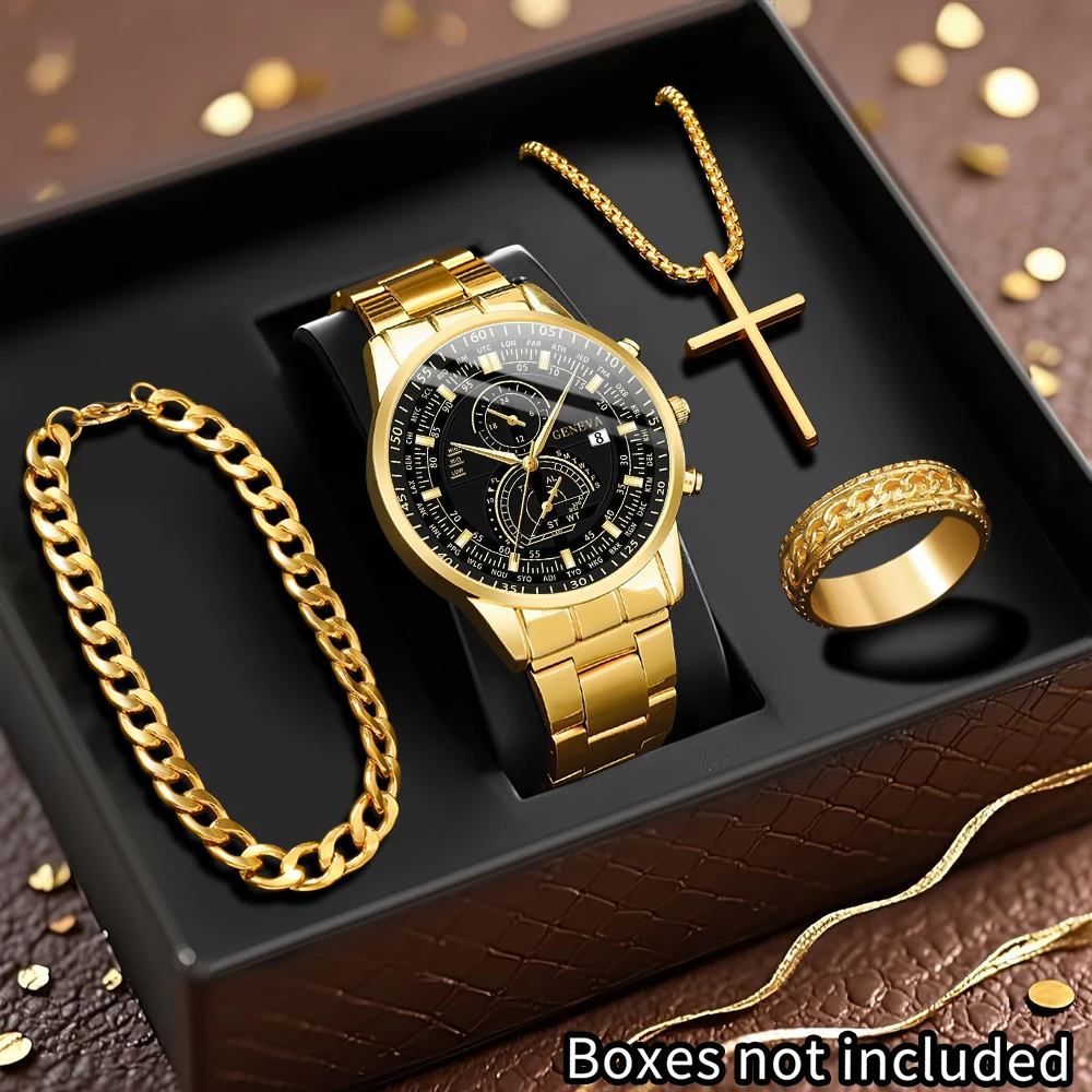4-piece men's new watch and accessories combo set, business-casual style, an excellent choice for gifts