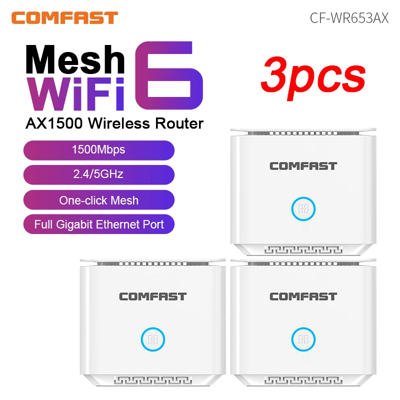 Comfast AX1500 Mesh WiFi 6 Router Gigabit Wireless Router 1500Mbps 2.4G&5.8GHz Dual Band WiFi6 Router WPA3 Whole House Coverage