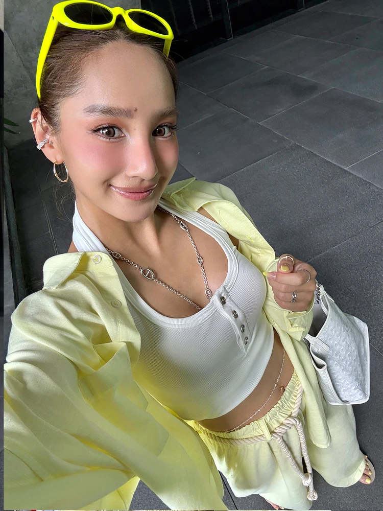 

Комплект Maru Maruco: Ультракомфортный хлопково-льняной костюм свободного кроя с широкими брюками и элегантным драпированием – Модный женский комплект