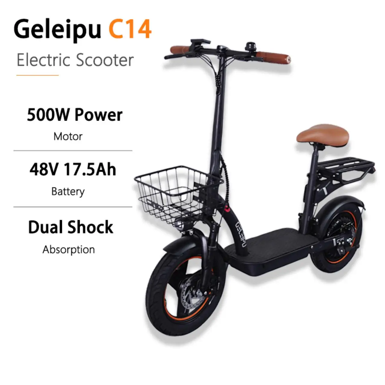 Trottinette électrique pour adultes avec siège, 500W, 48V17.5Ah, batterie amovible, roues de 14*2.5 pouces, trottinette électrique pliable à deux roues d'origine d'usine