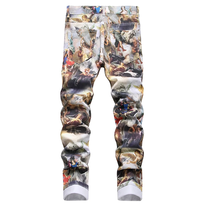 2024 Lente Herfst Heren Print Jeans Streetwear Hiphop Punk Geschilderde Stretch Jeans Trendy Rechte Denim Broek