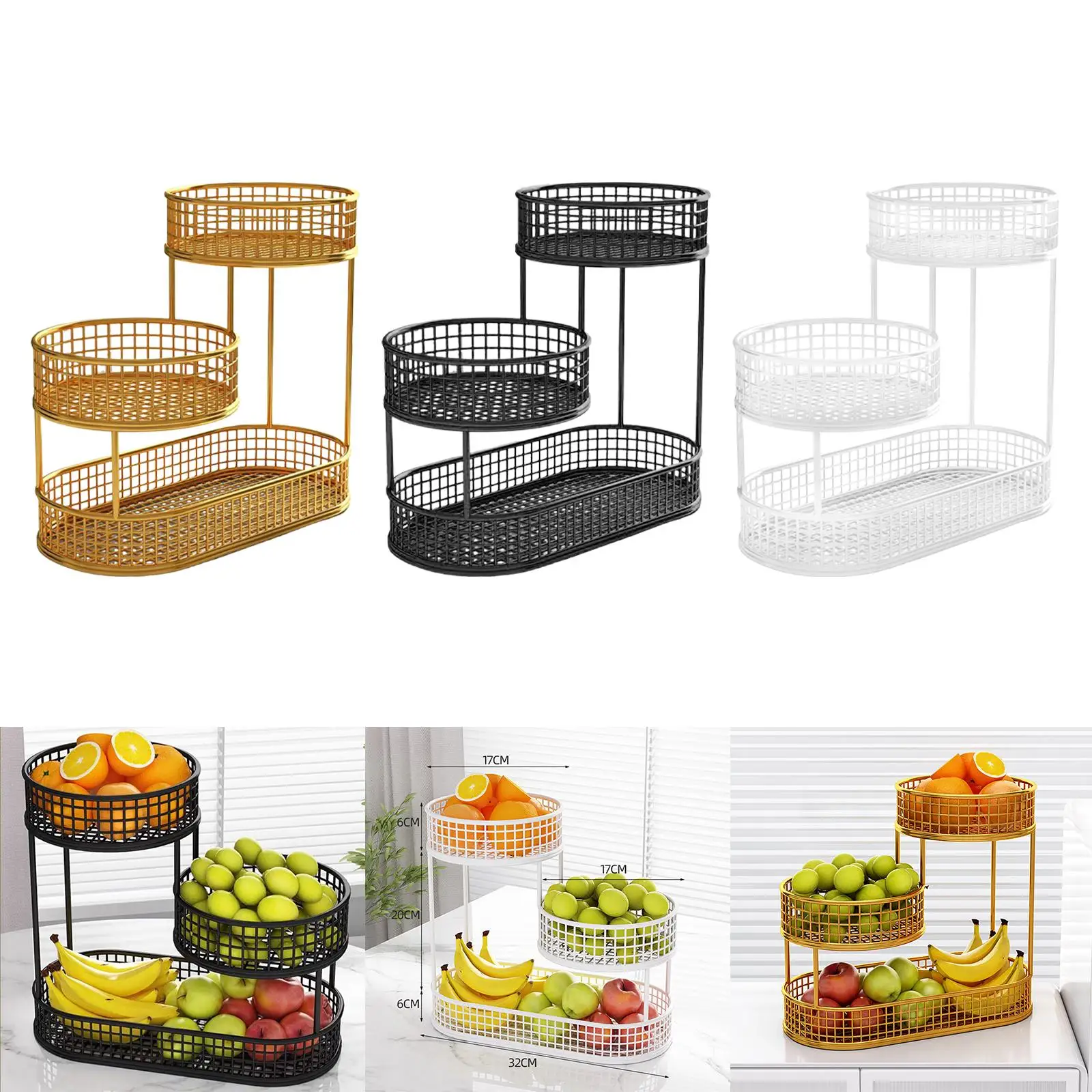 

Countertop Fruit Basket Serving Stand, Counter Top Serving Tray, Space Saving Stand Serving Bowl Metal Wire Storage Basket