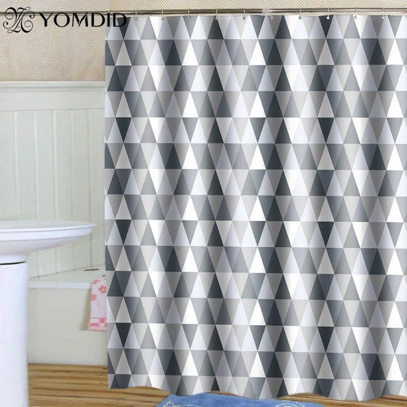 

New Grey bath curtain Geometric pattern shower curtains waterproof thickened polyester cloth bath curtain cloth with Hooks