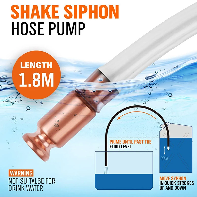 

New 1/2" Gas Siphon Hose Pump Shaker Self Priming Safe Multi-Purpose Valve Virgin For Fuel Transfer Pump
