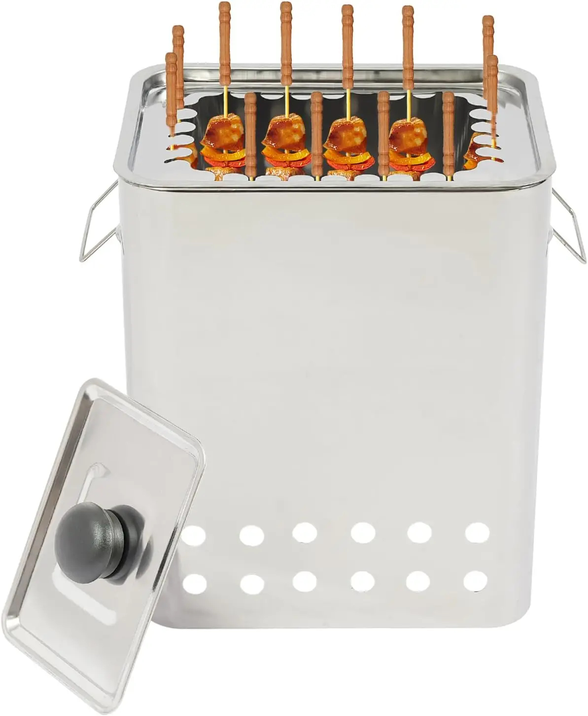 

Smokeless Square Barbecue Hanging Grill with 26 Skewers, Portable Vertical Charcoal Grill for Travel Camping