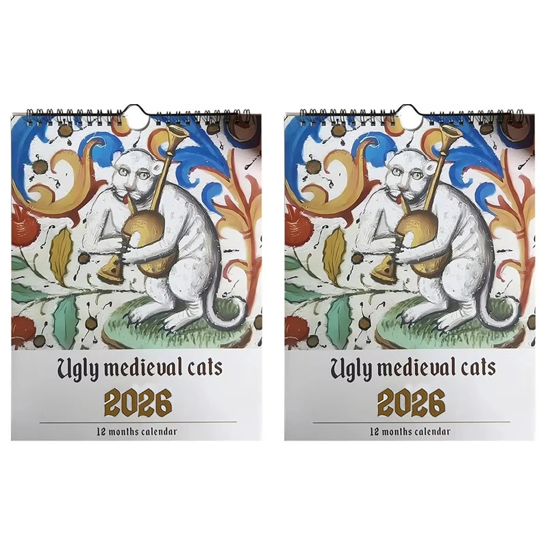 

2026 Ugly Medieval Cats Calendar Whimsical Cat Design Large Font Easy To Read Calendar Decoration For The Entrance Hall & Bedroo