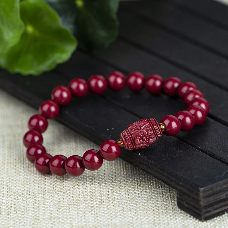 Natural Vermilion Clover Bucket Beads and Round Beads Handchain Fashion Versatile Bracelet