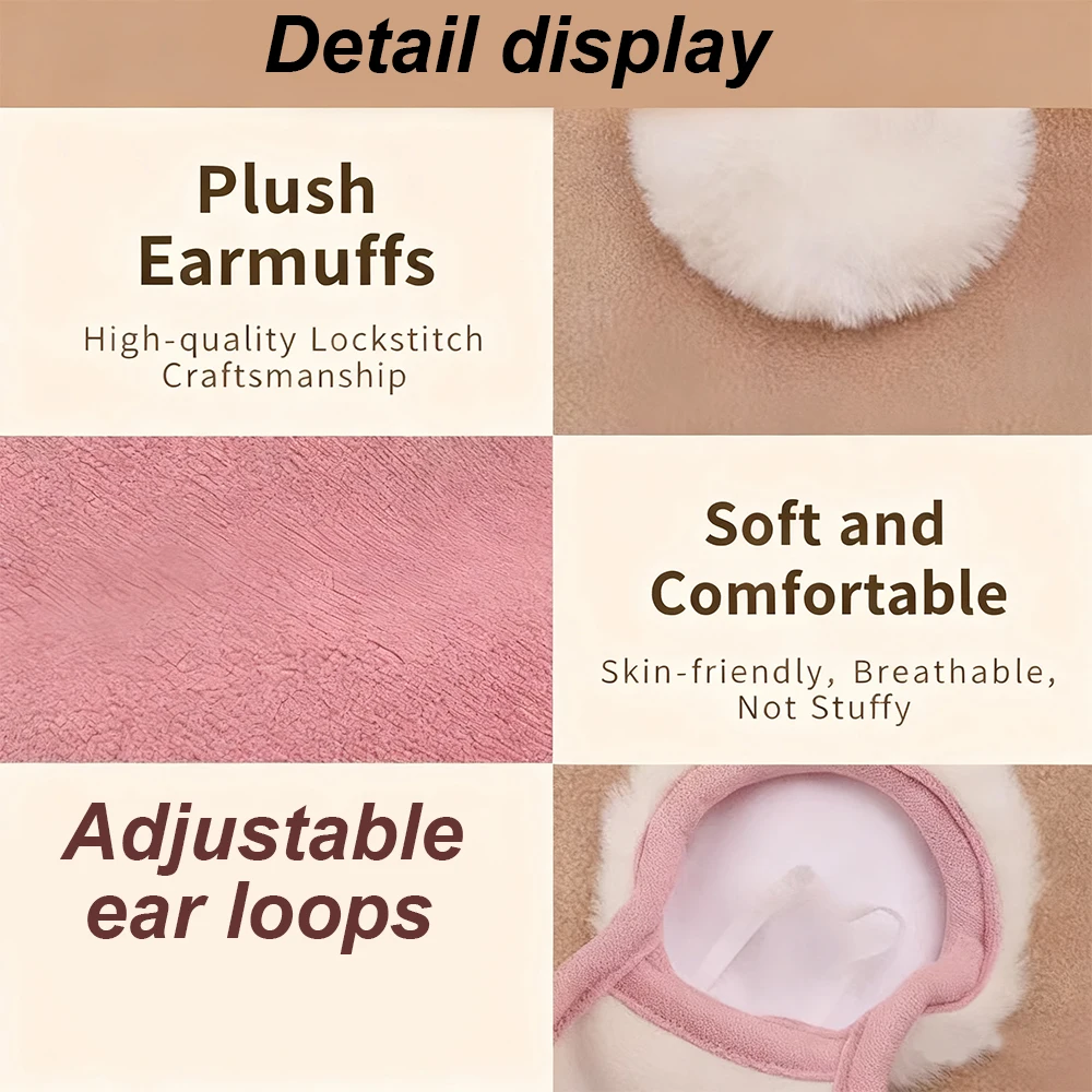 قناع شتوي نسائي مقاوم للرياح، قناع وجه مبطن بالصوف الحراري مع حماية للأذن، غطاء وجه دافئ للطقس البارد، إكسسوارات شتوية #4