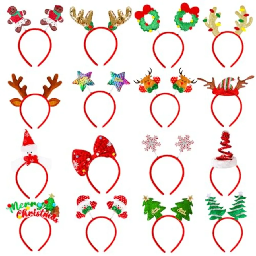 

MGparty 16 pcs Christmas Headbands Christmas Parties Favors Decoration Supplies Xmas Gifts Photo Booth Xmas Tree Snowman Reinde