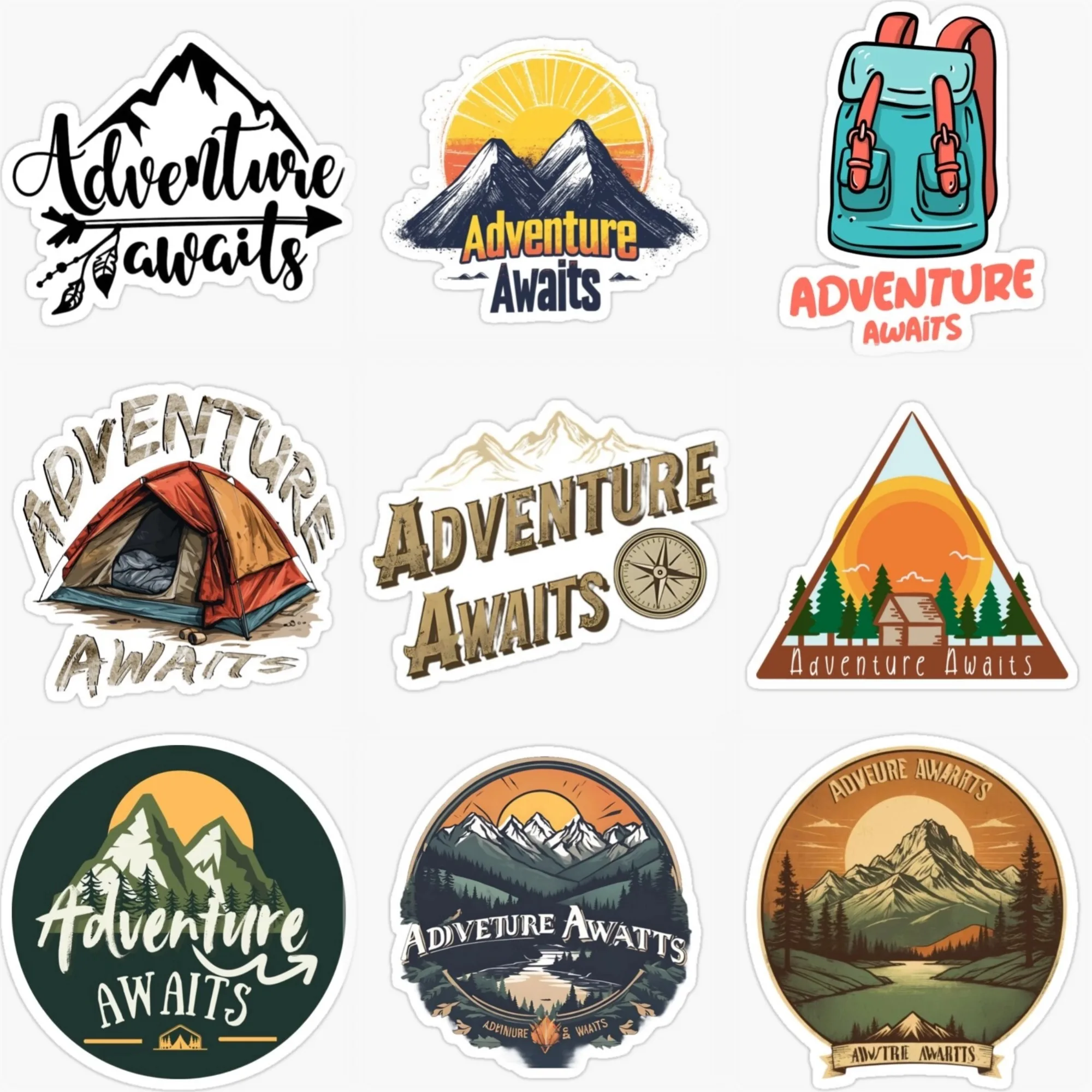 

Adventure Awaits Travel Mountain Creative PVC Sticker for Decorate Car Van Motorcycle Bumper Window Helmet Decal Accessories