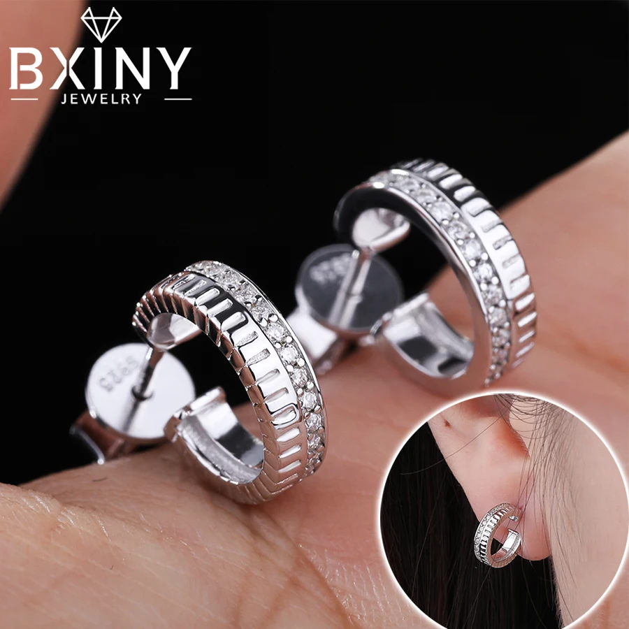 

BXINY All Moissanite Hoop Earrings 925 Sterling Silver Certified Diamond Circle Ear Studs for Women Daily Wear Fine Jewelry Gift