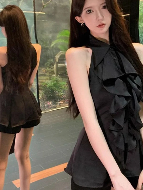 

Летняя женская миди-рубашка без рукавов для похудения, элегантный топ с кружевной отделкой в корейском стиле, тонкая ткань, защита от УФ-излучения