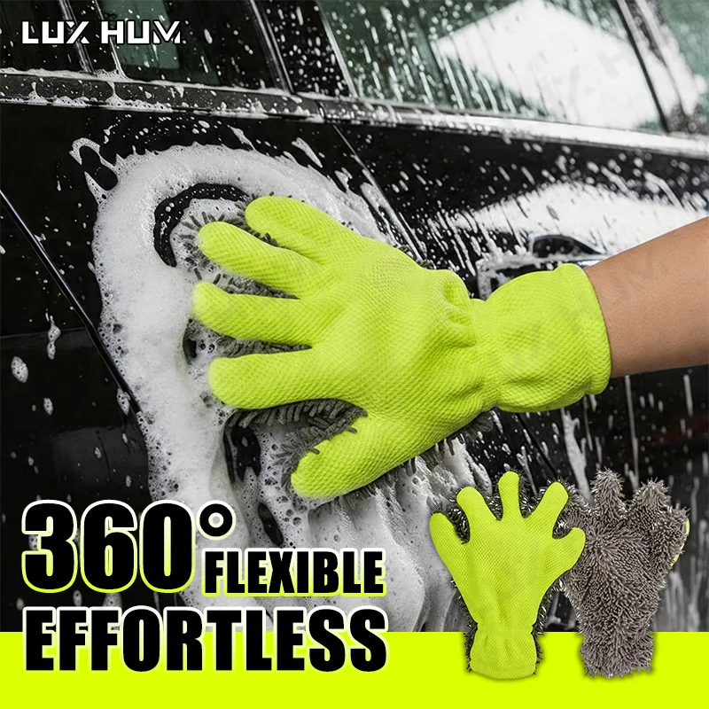 Flexible 360° Car Wash Mitt 5-Finger Chenille Microfiber Glove Ultra Soft Absorbent Cleaning Tool for Motorcycle/Car Detailing