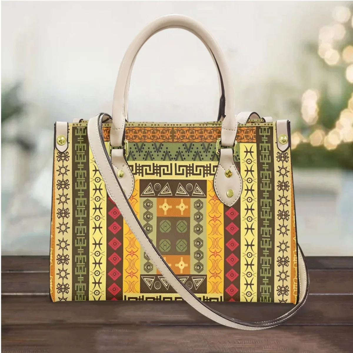 

Luxury African Tribal Ethnic Design Small Tote Bags Elegant Ladies Outing Shopping Shoulder HandBags PU Leather Messenger Bag