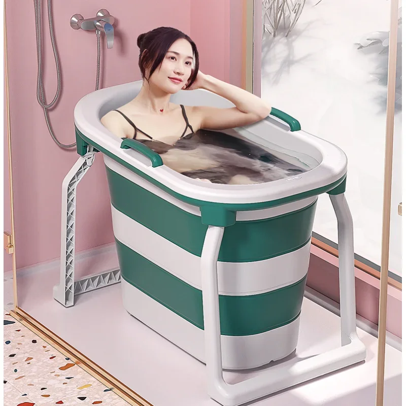 Freestanding Bathtub Portable Multifunctional Bath Basin Folding Design Stable Load-Bearing Bath Bucket Mobile Bathing Tub