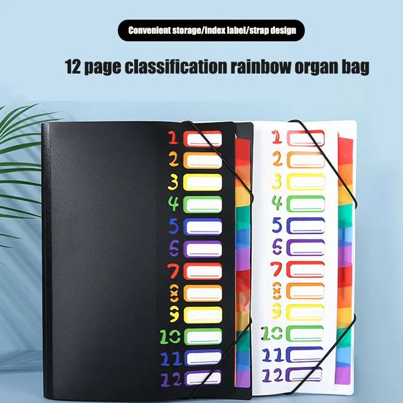 

12 Pages Rainbow Binder Organ Package Office Expanding Wallet PP Bundle File Folders Documents Desk Stationery Filing Products