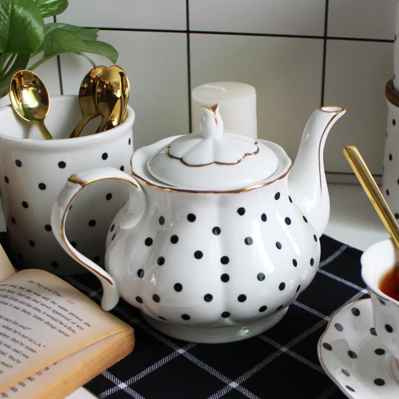 

English afternoon tea set Handmade gold painted teapot with bone porcelain dots Creative coffee pot minimalist water pot