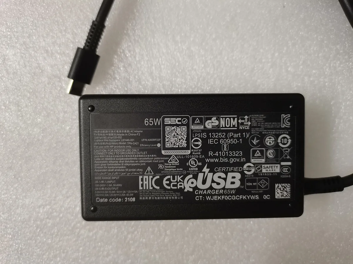 NEW OEM 20V 3.25A TPN-CA21 for HP EliteBook 640 G9 12th Gen 65W USB-C AC Adapter L65505-002 L67440-001 A065RP25P Genuine Puryuan