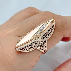 Kinel Hot Unique 585 Rose Gold Color Ethnic Bride Glossy Big Ring Shiny Natural Zircon Accessories Fashion Party Wedding Jewelry