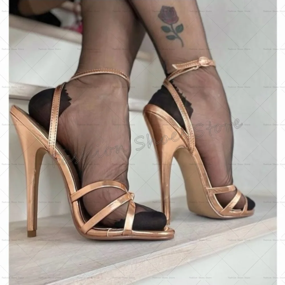 

Gold Cross Strap Buckle Strap Sandals Open Toe Women Shoes Stilettos High Heels Party Banquet Dating 2025 Zapatos Para Mujere