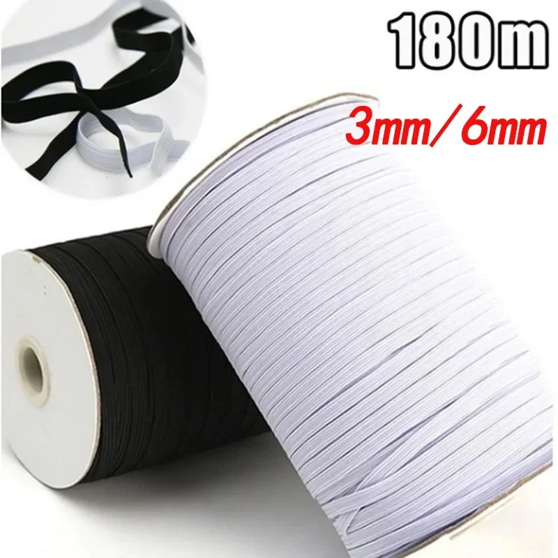 180m/90m 3/5/6mm DIY Rope Flat Rubber Elastic Bands for Face Mask Width Elastic Cord for Crafts Elastic Rope Ribbon Sewing