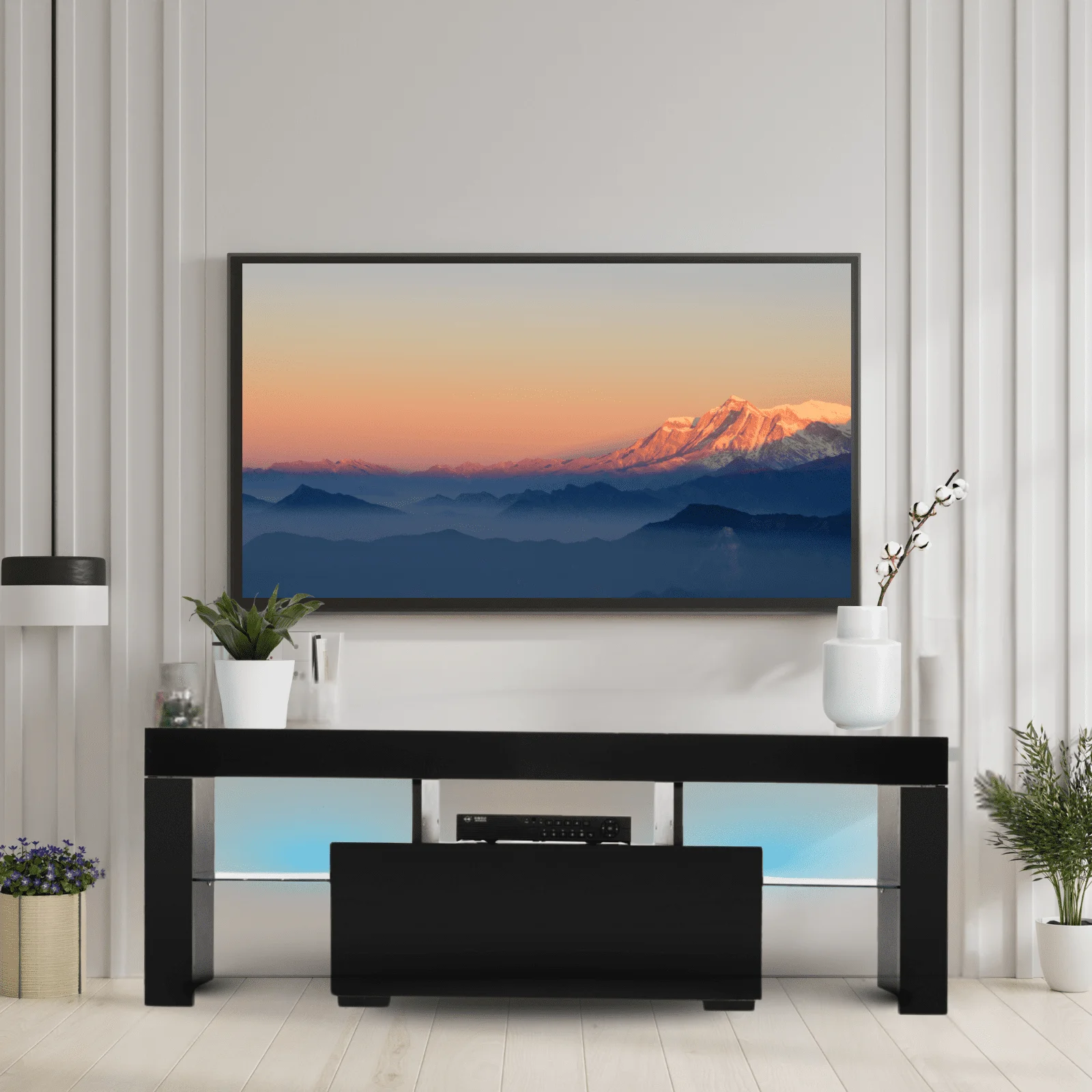 Modern LED Light TV Stand, Storage Console Cabinet Furniture with LED Drawer and Shelves, Entertainment Center