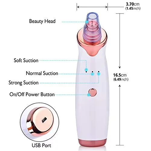 Hot Sale Blackhead Remover Pore Vacuum Cleaner With 5 Probes Electric USB Rechargeable Acne Comedone Whitehead Extractor