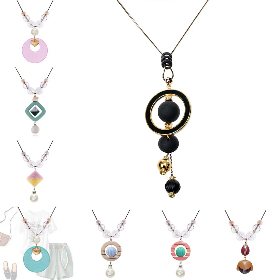 Match-Right Women Necklace Long Necklaces & Pendants Wood Beads Sweater Necklace For Women Jewelry SP014
