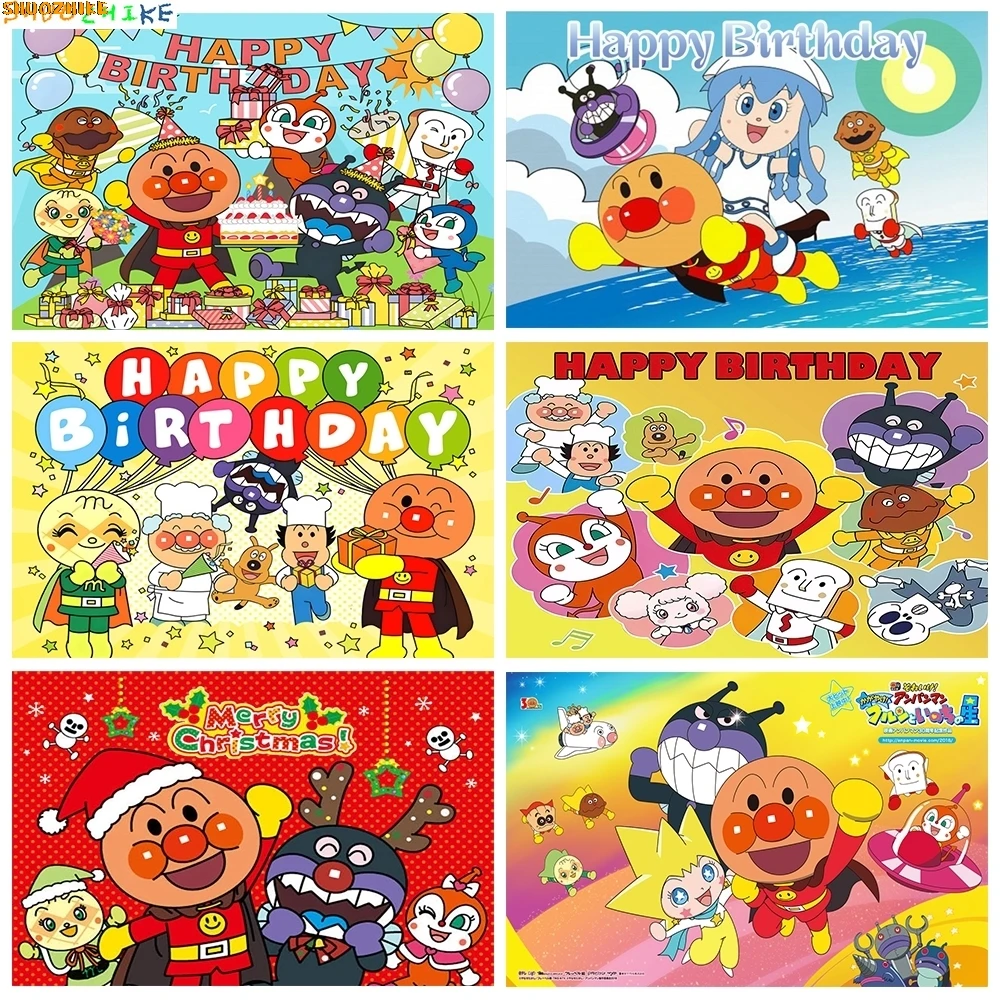

Cartoon Anpanman Background Birthday Party Decoration Photography Backdrops Baby Shower Kids Party Gifts Photo Background VT-01