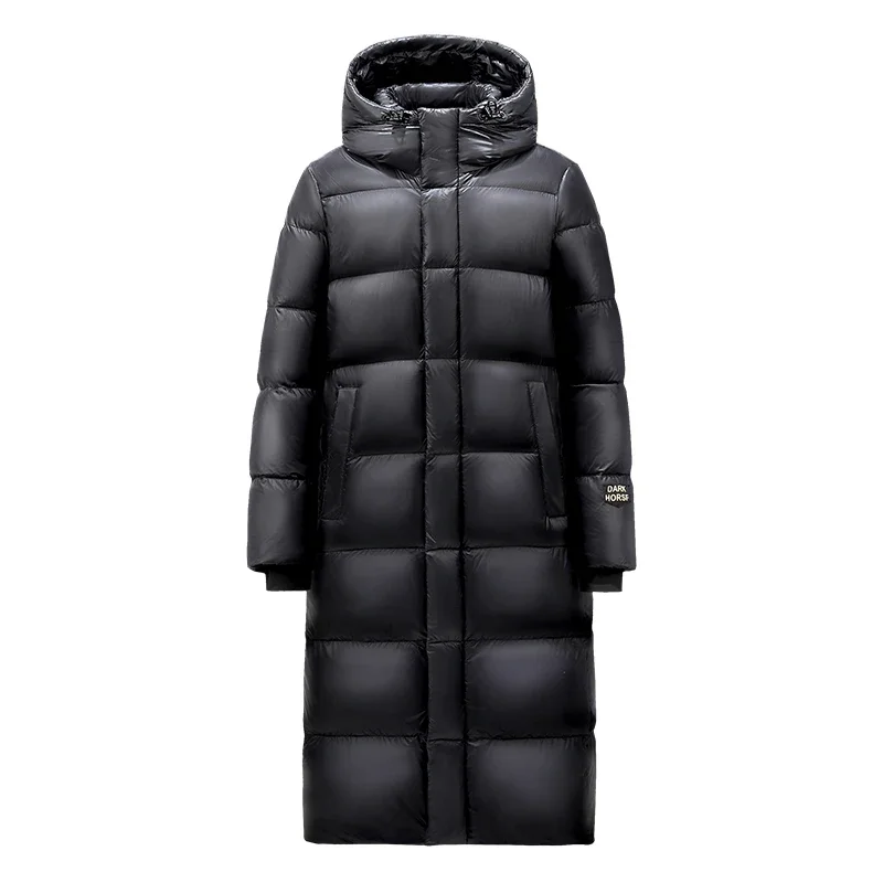 

Winter Long Down Jacket Men's Brand Glossy Black Gold Cold-proof Waterproof White Duck Down Parka Women Ski Light Puffer Jacket