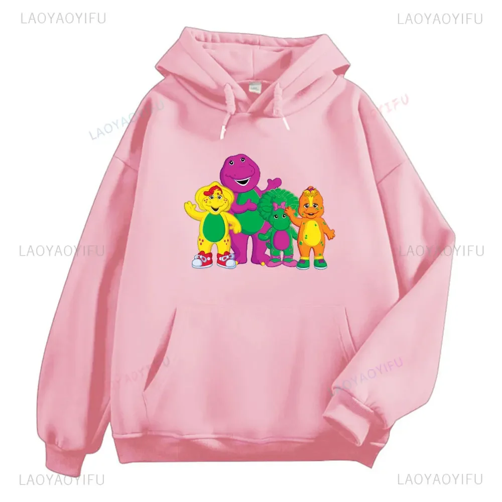 سترة بقلنسوة على شكل ديناصور أرجواني من Barney and Friends، سويت شيرت برسومات للزوجين، هدية خريفية لصديقتك، ملابس عصرية للشارع