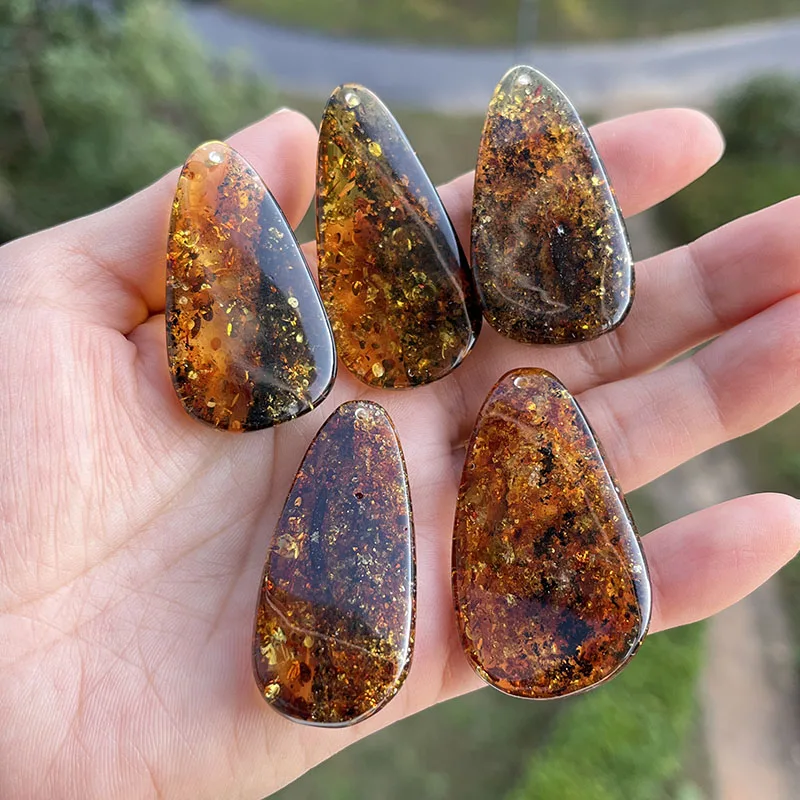 100% Natural Floral Amber Pendant for Chian Necklace Unique Diy Design Fine Jewelry Unisex Gift 2025 New Original Reiki Stone