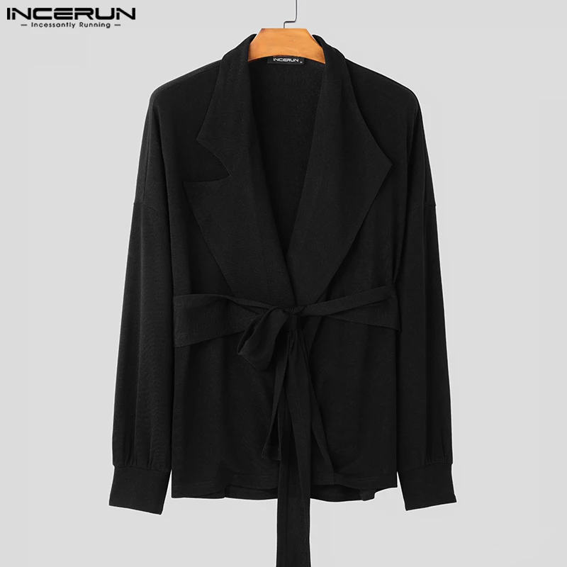 INCERUN-Cardigan à Manches sulfpour Homme, Vêtement Élégant, Décontracté, avec Ceinture, Col en V, Collection Automne