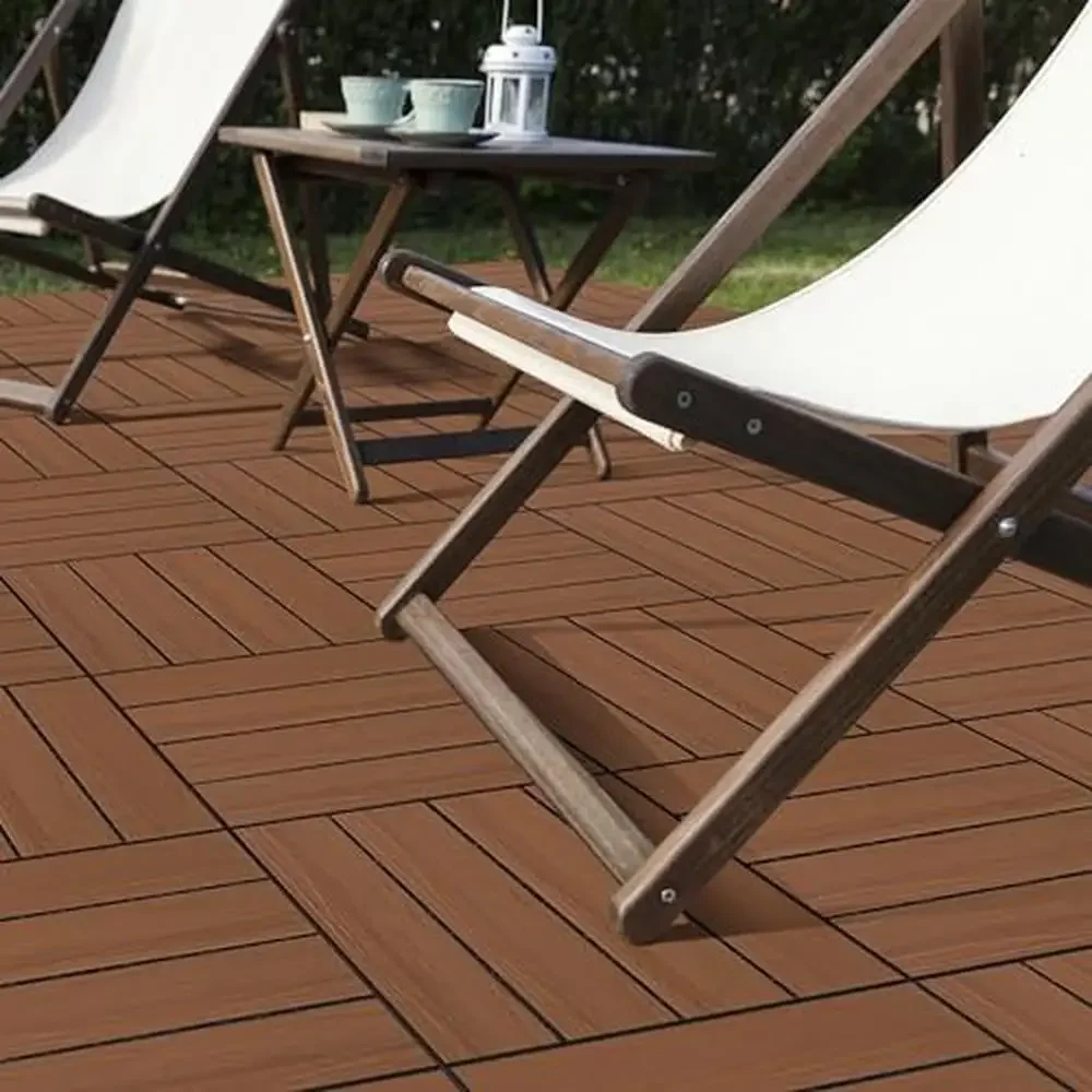 Woodgrain Interlocking Deck Tiles 6-Pack 11.6" Waterproof Outdoor Flooring Poolside Patio Click Decking DIY Nonslip Composite