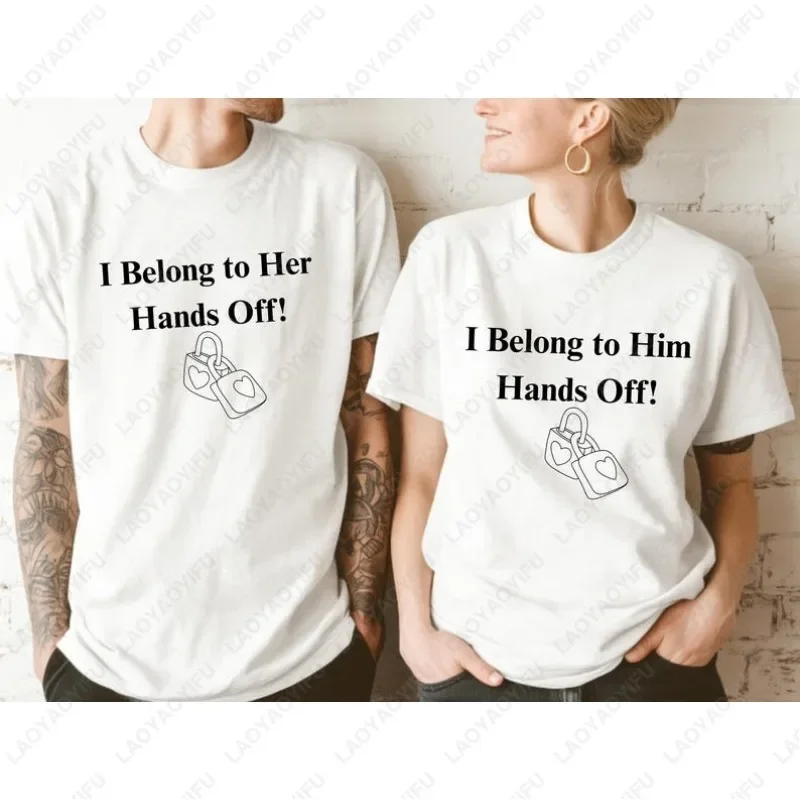 Matching Couple Men Women Cotton Camisetas Funny Cute Valentine's Day Gift I Belong To Him Her Tshirt Simple Letters Print Tees