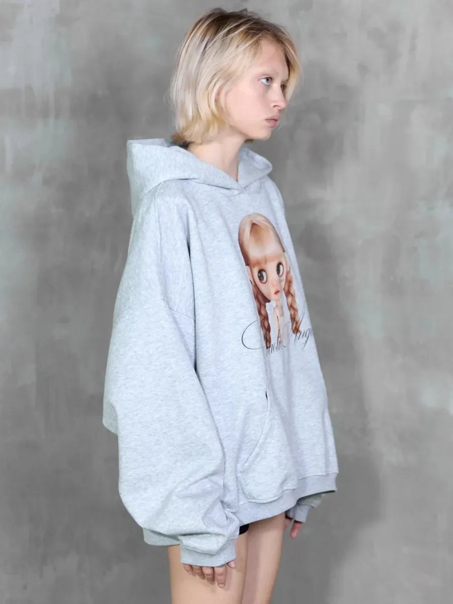 Y2K القوطية دمية نمط هوديي البلوز الشارع الأمريكي نمط عارضة البلوز رجل إمرأة رمادي كنزة بمقاس كبير البلوز #5