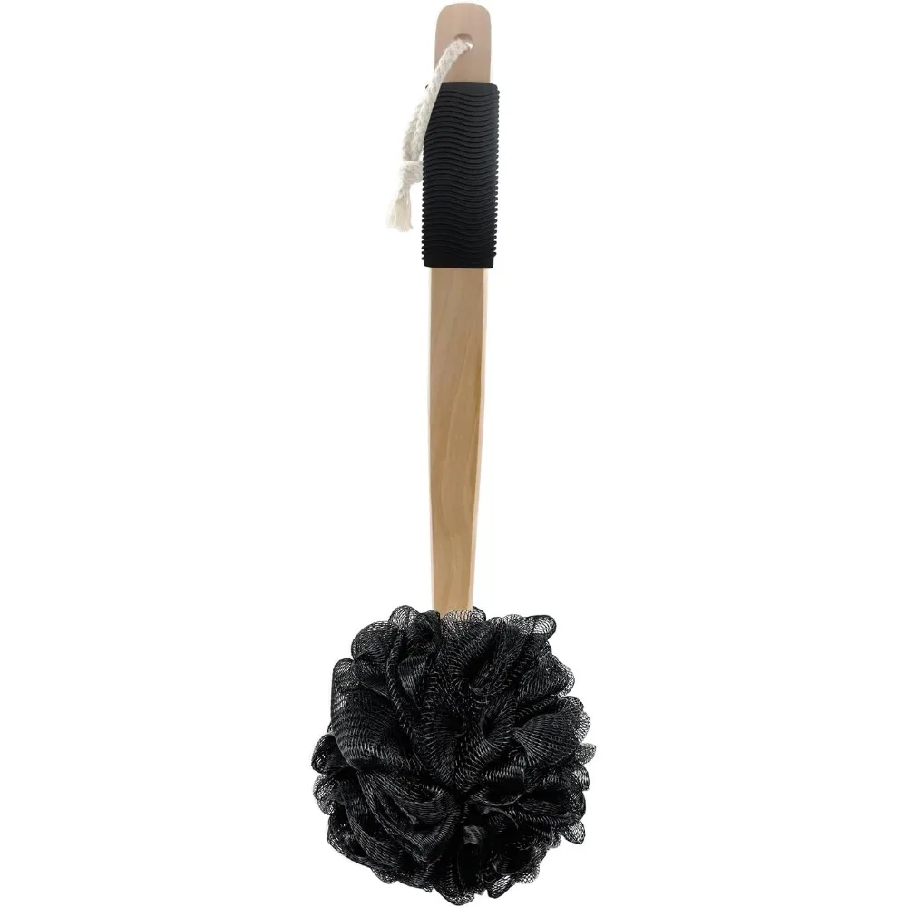 Exfoliating Loofah Bath Sponge Body Scrubber with Long Rubber Handle for Shower and Back Cleaning