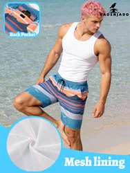 Men's Beach Shorts Sundown Stripe Digital Printing Board Shorts with Pockets Pool Swim Summer Shorts With Two-Piece Liner